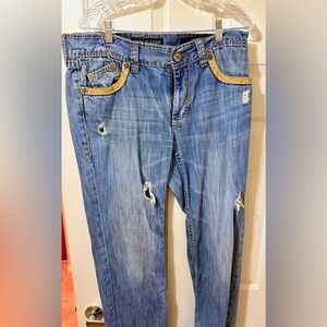 Affliction Jeans Men's Size 34 X 34 Distressed Tan Leather Cross Studded Rocker